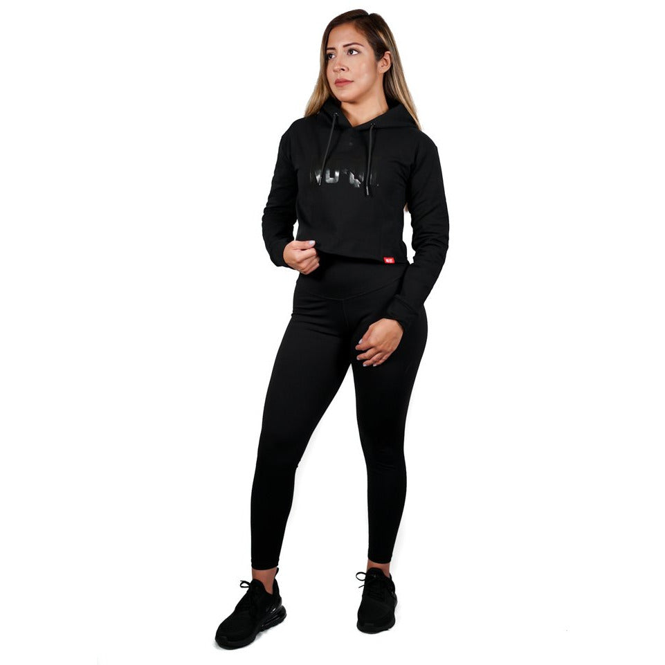 DESIRE CROPPED V2 HOODIE -STEALTH BLACK - noquitsociety