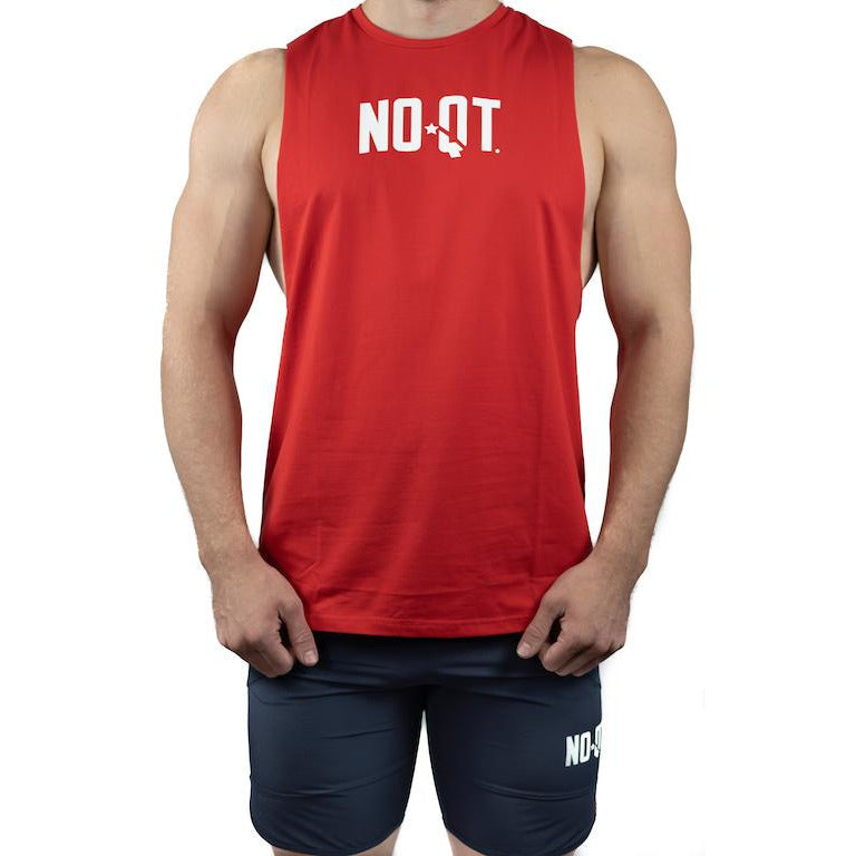 HYBRID MUSLCE TEE - CRIMSON RED - noquitsociety