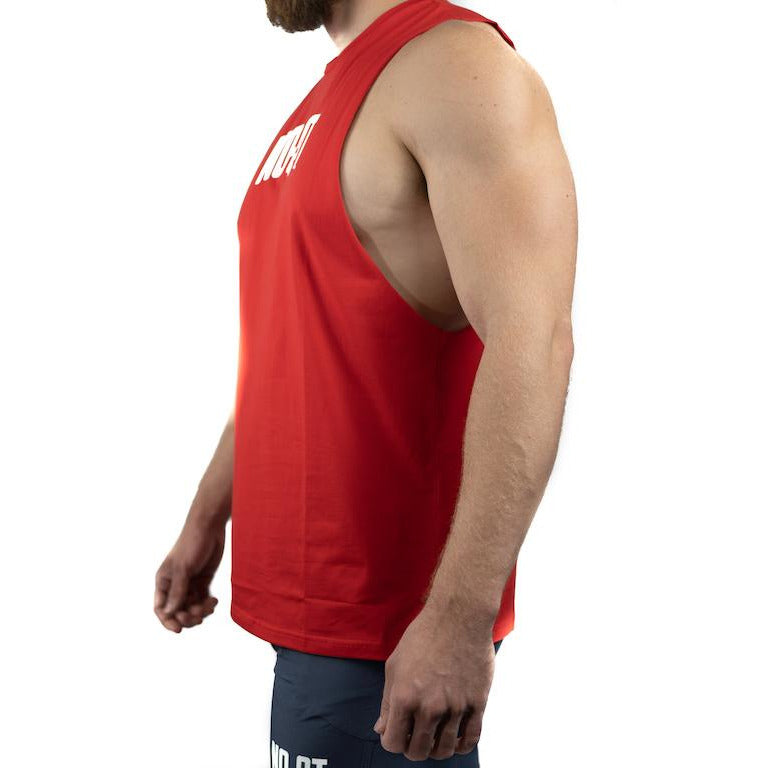 HYBRID MUSLCE TEE - CRIMSON RED - noquitsociety