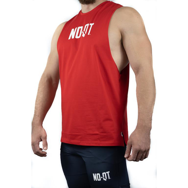 HYBRID MUSLCE TEE - CRIMSON RED - noquitsociety