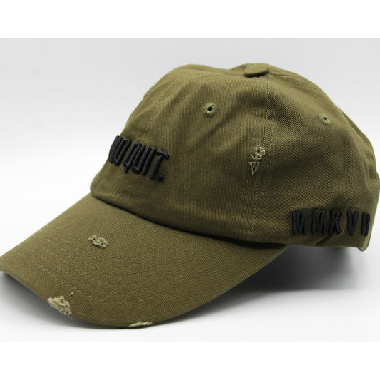 DISTRESSED DAD HAT -OLIVE GREEN - noquitsociety
