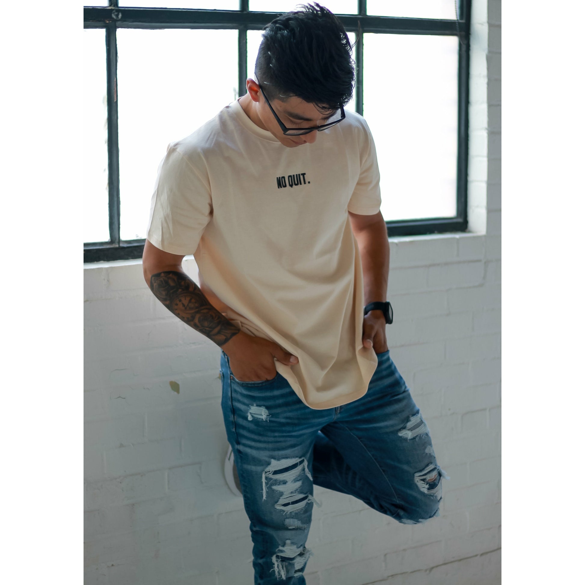JACKED OVERSIZE TEE- BEIGE - noquitsociety