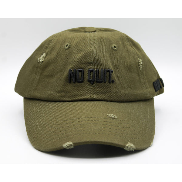 DISTRESSED DAD HAT -OLIVE GREEN - noquitsociety