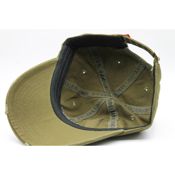 DISTRESSED DAD HAT -OLIVE GREEN - noquitsociety
